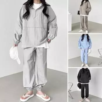 Комплект из 2 предметов: толстовка, брюки, свободный однотонный костюм с застежкой-молнией, большим карманом, эластичным подолом и манжетами, свободный спортивный костюм, эластичная талия, брюки до щиколотки M серый