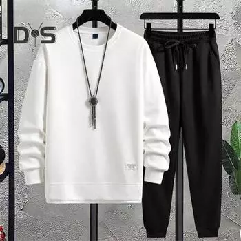 Комплект из 2 предметов: толстовка и брюки, осень-зима, однотонный, круглый вырез, свободная резинка на талии, завязка на щиколотке, карманы, мягкий повседневный спортивный топ M чёрный