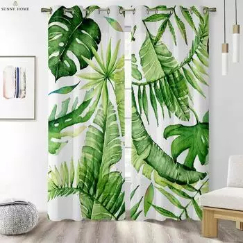 Комплект из 2 предметов тропической растительности золотисто-зеленые шторы в пасторальном стиле для кухни, гостиной и спальни декоративные шторы W50xH140(CM)x2PCS&Rod pocket