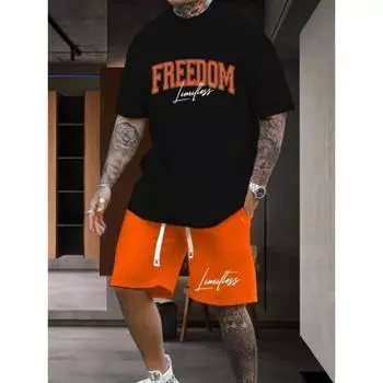 Комплект из 2 предметов уличной моды с короткими рукавами, летняя повседневная мужская футболка для спорта на открытом воздухе, мужские пляжные шорты с 3D-принтом 4XL