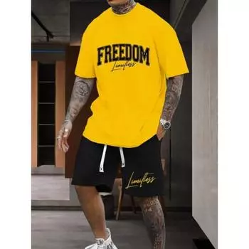 Комплект из 2 предметов уличной моды с короткими рукавами, летняя повседневная мужская футболка для спорта на открытом воздухе, мужские пляжные шорты с 3D-принтом S