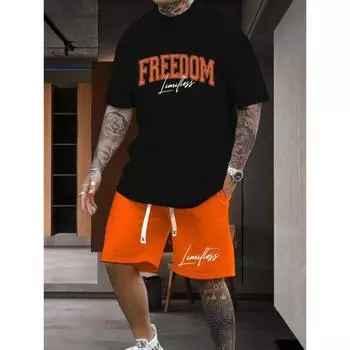 Комплект из 2 предметов уличной моды с короткими рукавами, летняя повседневная мужская футболка для спорта на открытом воздухе, мужские пляжные шорты с 3D-принтом S