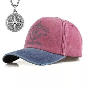 Комплект из 2 предметов: винтажная мужская шляпа, кулон, ожерелье, принтованная шляпа Funky s Anchor, классное ожерелье с подвеской в виде руля из сплава, модная повседневная парная шляпа от солнца вино красного