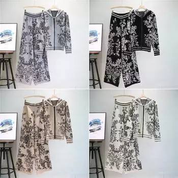 Комплект из 2 предметов, женская одежда 2024 года, осень/зима, новый повседневный трикотажный свитер с капюшоном, топы, костюмы, модные свободные комплекты брюк One Size чёрный