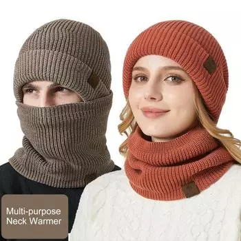 Комплект из 2 предметов: женская зимняя шапка и шарф, толстая двухслойная утепленная шапка-бини унисекс, чехол для шеи, для катания на лыжах, катания на коньках, велоспорта, шарф, кепка вино красного