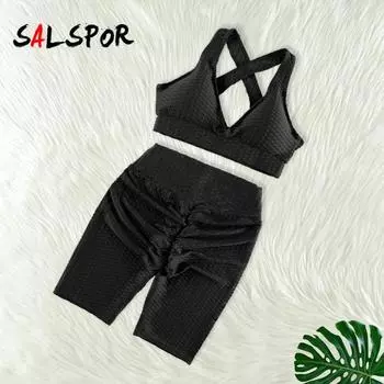 Комплект из 2 предметов, женские шорты, комплекты бюстгальтеров для фитнеса, тренировок в тренажерном зале, бриджи с высокой талией