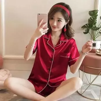 Комплект из 2 предметов женской пижамы больших размеров, простой однотонный кардиган на пуговицах с коротким рукавом, шорты, домашняя одежда, тонкий стиль для женщин M розовый