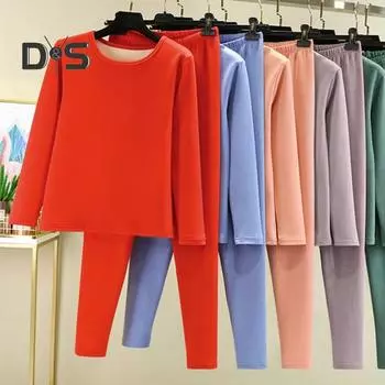 Комплект из 2 предметов: зимний топ и штаны, толстый плюшевый круглый вырез, длинный рукав, эластичный пояс, теплая мягкая утепленная домашняя одежда, пижамный комплект, термобелье 2XL зелёный