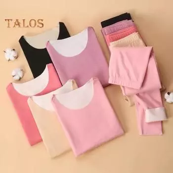 Комплект из 2 предметов, зимний женский термобелье, бесшовный, с круглым вырезом, с длинным рукавом, теплый, облегающий, высокоэластичный, для холодной погоды, пижамный комплект, домашняя одежда, одежда для сна XL чёрный