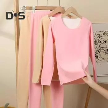 Комплект из 2 предметов, зимний женский термобелье, бесшовный, с круглым вырезом, с длинным рукавом, теплый, облегающий, высокоэластичный, для холодной погоды, пижамный комплект, домашняя одежда, одежда для сна XL чёрный