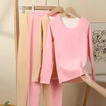 Комплект из 2 предметов, зимний женский термобелье, бесшовный, с круглым вырезом, с длинным рукавом, теплый, облегающий, высокоэластичный, для холодной погоды, пижамный комплект, домашняя одежда, одежда для сна XL