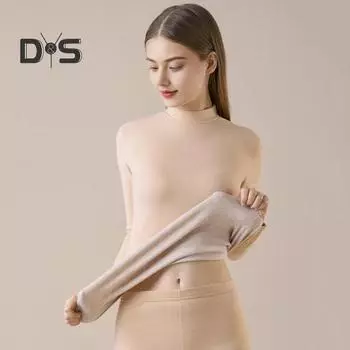 Комплект из 2 предметов, зимний женский термобелье, бесшовный, с полувысоким воротником и длинным рукавом, теплый, облегающий, эластичный, для холодной погоды, домашняя одежда M чёрный