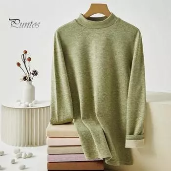 Комплект из 2 предметов, зимний женский термобелье, бесшовный, с полувысоким воротником и длинным рукавом, теплый, облегающий, эластичный, для холодной погоды, домашняя одежда M абрикосовый