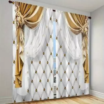 Комплект из 2 роскошных декоративных штор с принтом - дизайн с карманами на штанге для легкого подвешивания, идеально подходит для гостиной, спальни, кухни и т. д. 2x50W130H(CM)40x51in&Hook