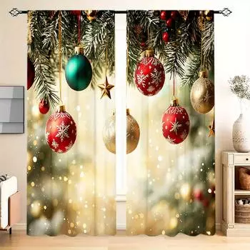 Комплект из 2 роскошных штор с принтом рождественских огней, полупрозрачный полиэстер с карманом на штанге для удобного подвешивания для спальни, гостиной 100W130H(CM)&Grommet Top
