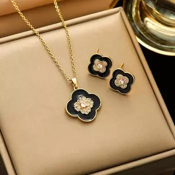 Комплект из 2 серег и подвески Lucky Clover necklace+earring