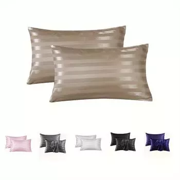 Комплект из 2 шелковистых наволочек с полосатым узором и застежкой-конвертом - супермягкая ткань, приятная для волос и кожи, можно стирать в стиральной машине, качество для отелей queen(19.69 *29.53 )