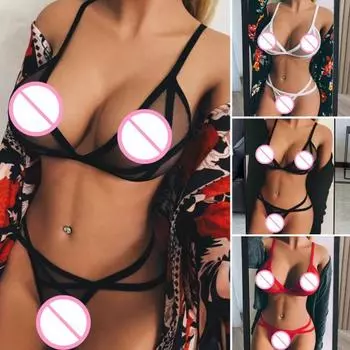 Комплект из 2 шт. бюстгальтера и трусиков, прозрачная сетка, однотонная эластичная ткань L