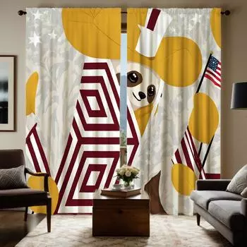 Комплект из 2 шт. декоративных занавесок HD Sneak Peek Mole с желтой завязкой и цифровой печатью, стиль украшения дома, гостиная W52H63inchW132H160cm