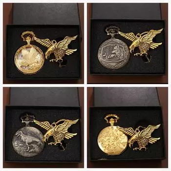 Комплект из 2 шт., карманные часы, 1 шт. карманные часы с кварцевым механизмом и 1 шт. модное ожерелье с золотым парящим орлом, прочный, идеальный подарок для семьи и друзей. 2pcs/set A