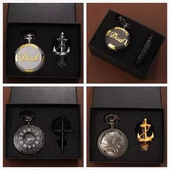 Комплект из 2 шт., карманные часы с кварцевым механизмом + модное ожерелье или браслет, идеальный подарок для семьи и друзей. 2pcs/set A