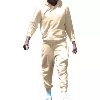 Комплект из 2 шт./компл., мужские брюки с капюшоном, комплект накладных карманов с длинными рукавами, эластичными манжетами, регулируемой талией с капюшоном, с ремешками на щиколотке, мягкий свободный повседневный комплект брюк с верхом M темно-серого