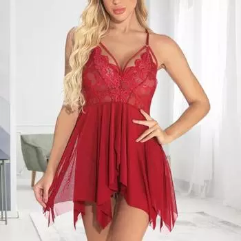 Комплект из 2 шт./компл., ночная рубашка, трусики, прозрачное кружево с глубоким вырезом, V-образным вырезом, без рукавов, с открытой спиной, неровный подол, с высокой талией, с цветочной вышивкой, брачная ночь XL