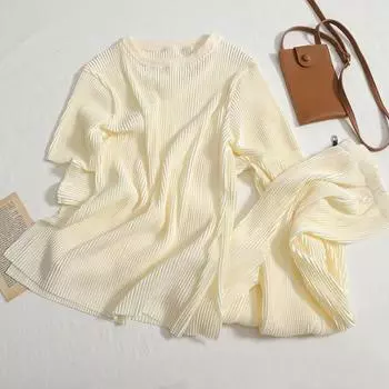 Комплект из 2 шт./компл., топ, брюки, однотонная футболка с круглым вырезом и короткими рукавами, полосатая футболка с разрезом, регулируемая талия, широкая зелёный