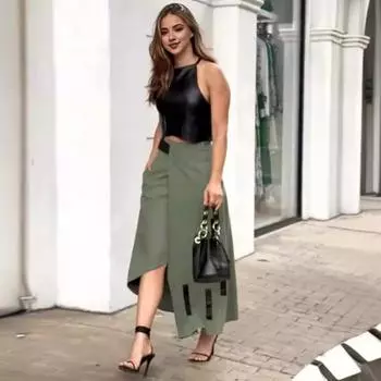 Комплект из 2 шт./компл., женский комплект с верхней юбкой по цвету, с открытыми плечами, без рукавов, с регулируемой высокой талией, нерегулярный S чёрный