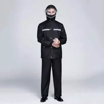 Комплект из 2 шт., плащ, брюки, мужской, женский, с капюшоном, длинный рукав, дождевик, эластичный пояс, длинные брюки, комплект, светоотражающие полосы, водонепроницаемый дождевик L чёрный