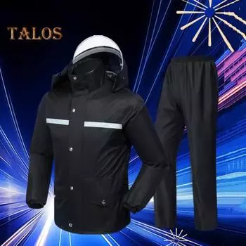 Комплект из 2 шт., плащ, брюки, мужской, женский, с капюшоном, длинный рукав, дождевик, эластичный пояс, длинные брюки, комплект, светоотражающие полосы, водонепроницаемый дождевик L чёрный