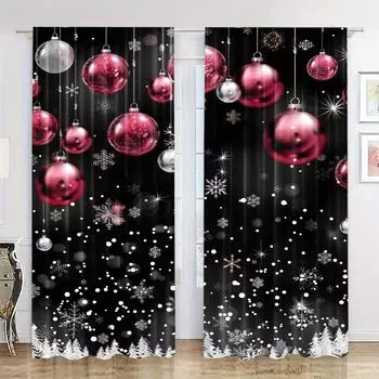 Комплект из 2 шт., рождественские шторы со снеговиком, карманный дизайн, цифровая печать, полиэстеровые шторы для гостиной, кухни, спальни, окна 100W130H(CM)40x51in&rod pocket