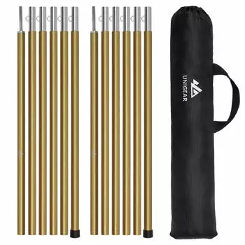 Комплект из 2 стоек для палатки Unigear Tent Tarp 7075, алюминий, регулируемая общая длина 240 см, сумка для хранения в комплекте, для кемпинга на открытом воздухе (золотой)