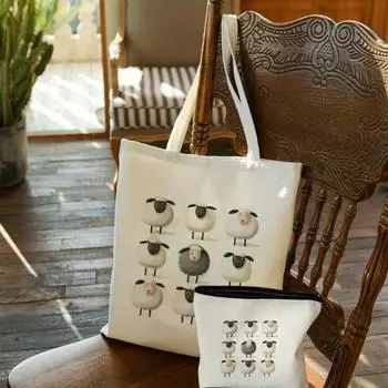 Комплект из 2 сумок-тоут с рисунком овцы, модная дорожная сумка на плечо с косметичкой, легкая сумка для покупок для повседневного декора