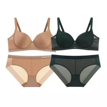 Комплект из 2 трусиков-бюстгальтеров Wonder Bra с полным покрытием (Глубокая кожа + Глубокий лесной зеленый) WBW3M2526_T 75C/90