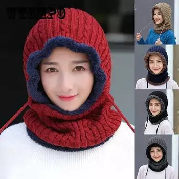 Комплект из 2 женских шляп и шарфа. Зимний теплый кашемировый шарф, вязаная шерстяная шапка, шапки с помпонами и шарфы синий