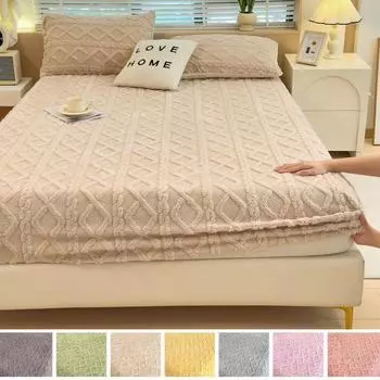 Комплект из 3 бархатных термочехлов для матраса, 1 простыня на резинке и 2 наволочки, теплый осенне-зимний комплект простыней, мягкий комплект простыней 90x190x30cm