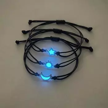 Комплект из 3 браслетов Celestial из нержавеющей стали — Солнце, Луна и Звезды с регулируемым шнуром — Идеально подходит для повседневной носки, в качестве подарка и на День святого Валентина чёрный