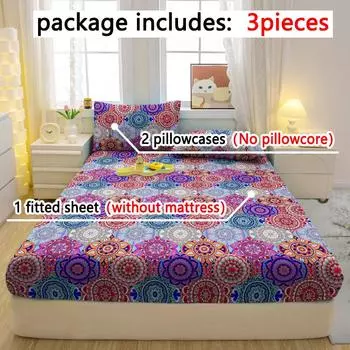 Комплект из 3-х частей, простой современный матовый простынь на резинке с рисунком «Богемия», комплект покрывала для спальни с принтом, постельное белье 90x200cm