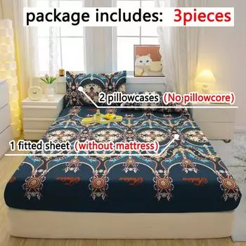 Комплект из 3-х частей, простой современный матовый простынь на резинке с рисунком «Богемия», комплект покрывала для спальни с принтом, постельное белье 90x200cm