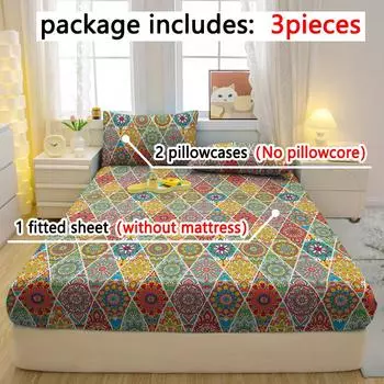 Комплект из 3-х частей, простой современный матовый простынь на резинке с рисунком «Богемия», комплект покрывала для спальни с принтом, постельное белье 90x200cm