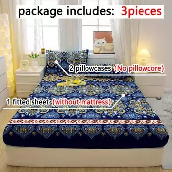 Комплект из 3-х частей, простой современный матовый простынь на резинке с рисунком «Богемия», комплект покрывала для спальни с принтом, постельное белье 90x200cm