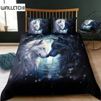 Комплект из 3-х пододеяльников с рисунком волка - дышащая всесезонная застежка-молния из тканого шлифованного полиэстера с анималистичным принтом 135X200cm