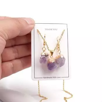 Комплект из 3-х позолоченных подвесок с натуральным аметистовым кристаллом