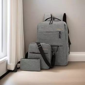Комплект из 3-х предметов для мальчиков младшей школы, рюкзак большой вместимости с USB-зарядкой для мужчин, сумка для компьютера для мужчин серый