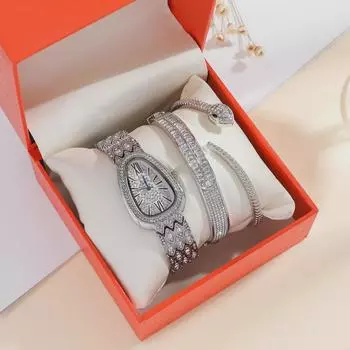 Комплект из 3-х женских часов и браслета в виде змеи – стильный, модный дизайн