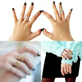 Комплект из 3 колец на палец миди в форме листа, золотая стопка над костяшкой серебряный