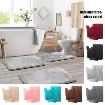Комплект из 3 ковриков для ванной комнаты, впитывающие, быстросохнущие, коврики для ванной комнаты, U-образный контурный коврик для унитаза, нескользящий кофейный
