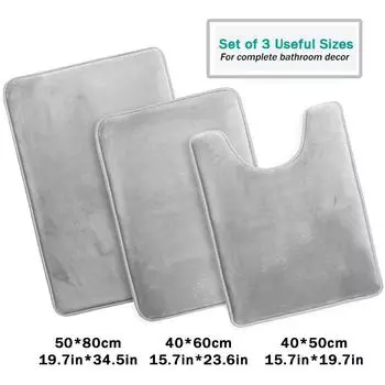 Комплект из 3 ковриков для ванной комнаты из пены с эффектом памяти, противоскользящий впитывающий быстросохнущий коврик для ванной, коврик для ванной и контурный коврик 3Pcs-Set синий