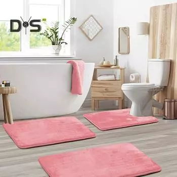 Комплект из 3 ковриков для ванной, впитывающие, быстросохнущие коврики для ванной, U-образный контурный коврик для унитаза, нескользящий коврик для ванной комнаты, декор для ванной комнаты, комфорт розовый